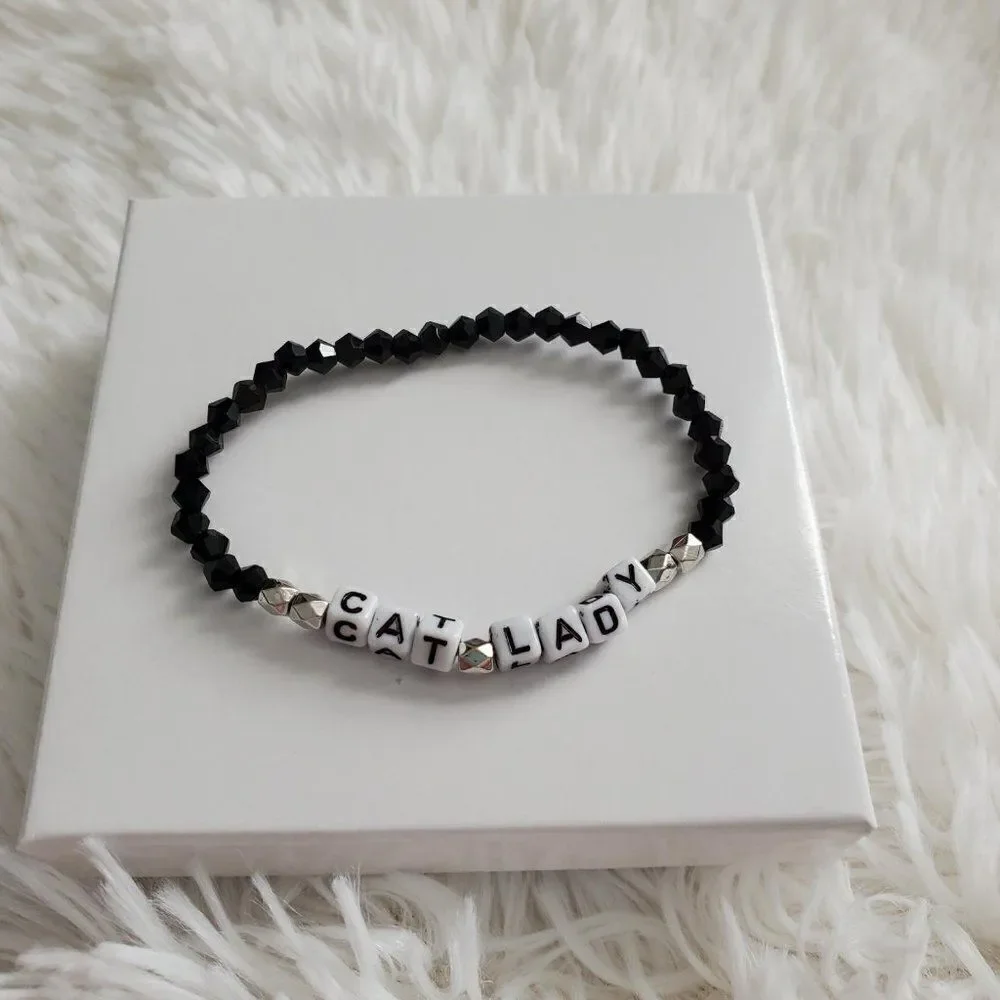 Cat Lady Jewelry, Beaded Stretch Bracelet, Gifts for Cat Ladies